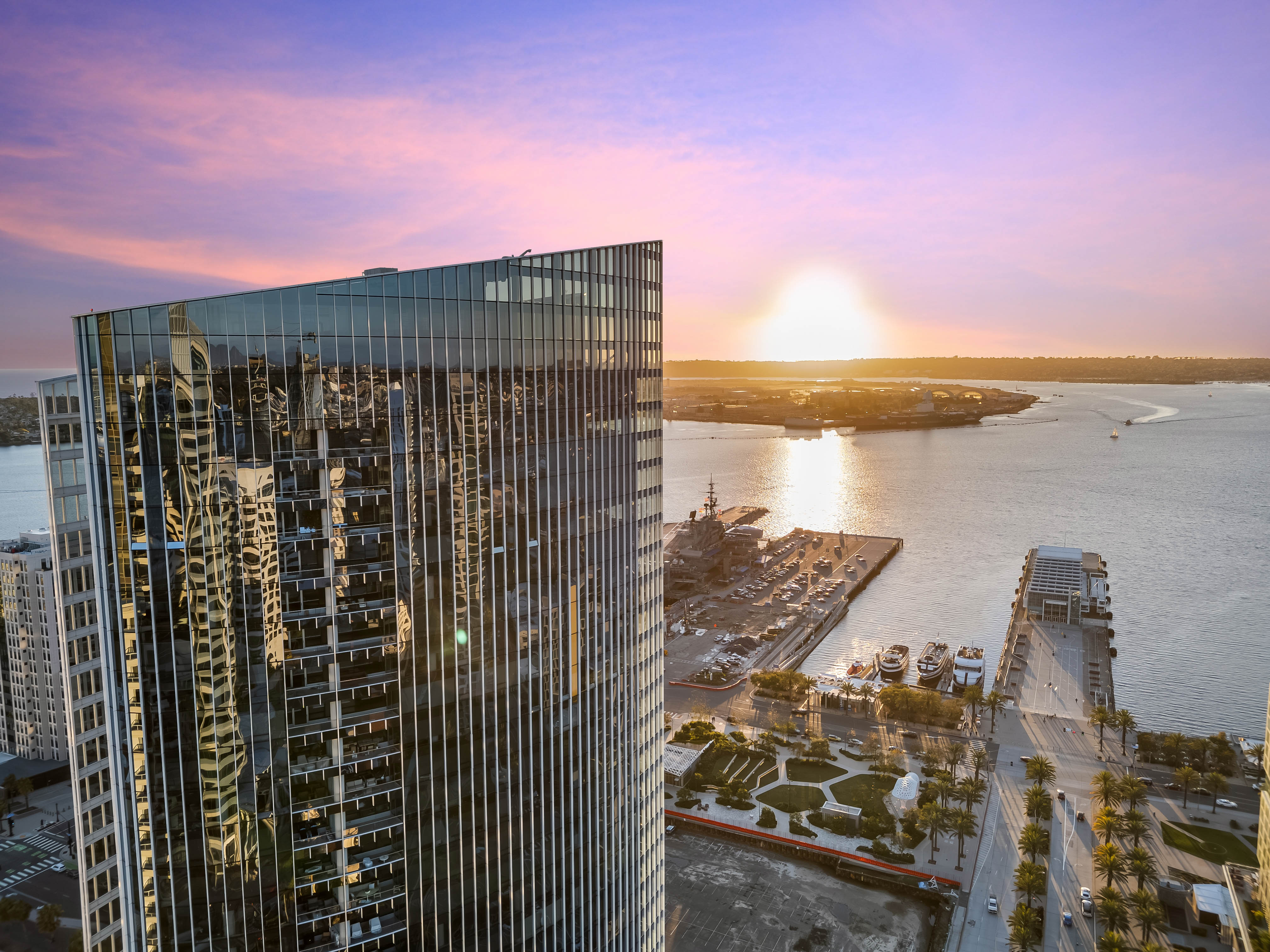San Diego tower at sunset